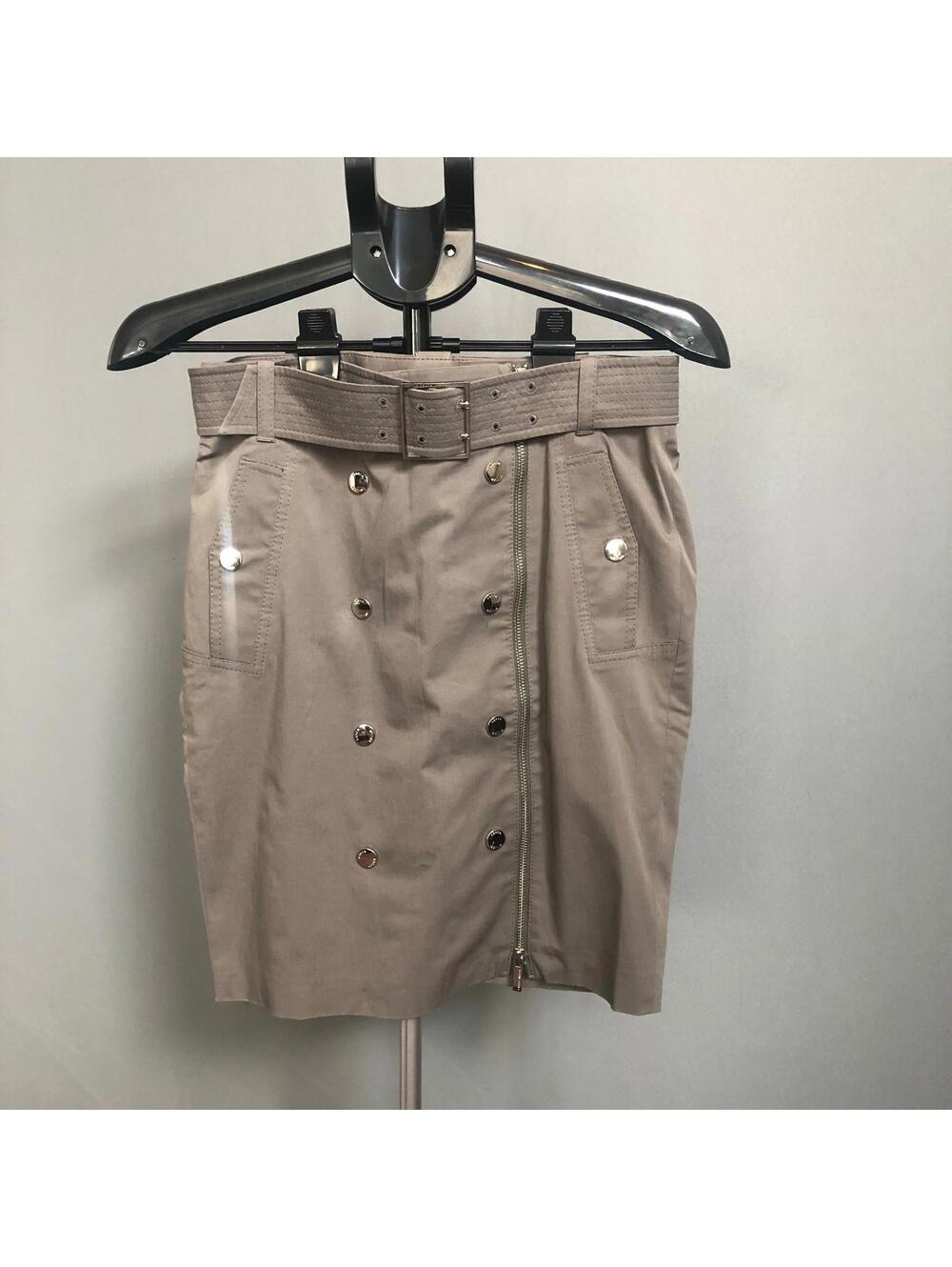 Karen Millen Military Pencil Skirt Size 10 Taupe Belted Cotton Studded Mini